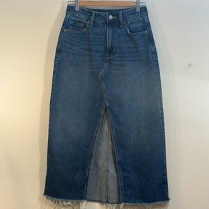 Old Navy High Rise Vivian Secret Smooth Denim Maxi Skirt Sz 2 Split Front Cotton